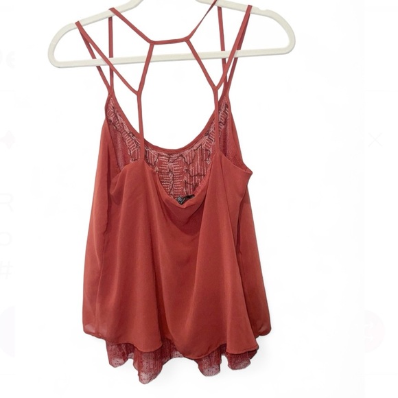 Miss Me Embroidered Boho Western Rust Camisole Tank Top Sheer Underlay Medium - Picture 9 of 10